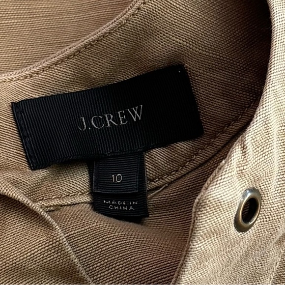 J. Crew Lace up V-Neck Canvas Short Sleeve Khaki Midi Dress Safari Summer 10 - Picture 8 of 10